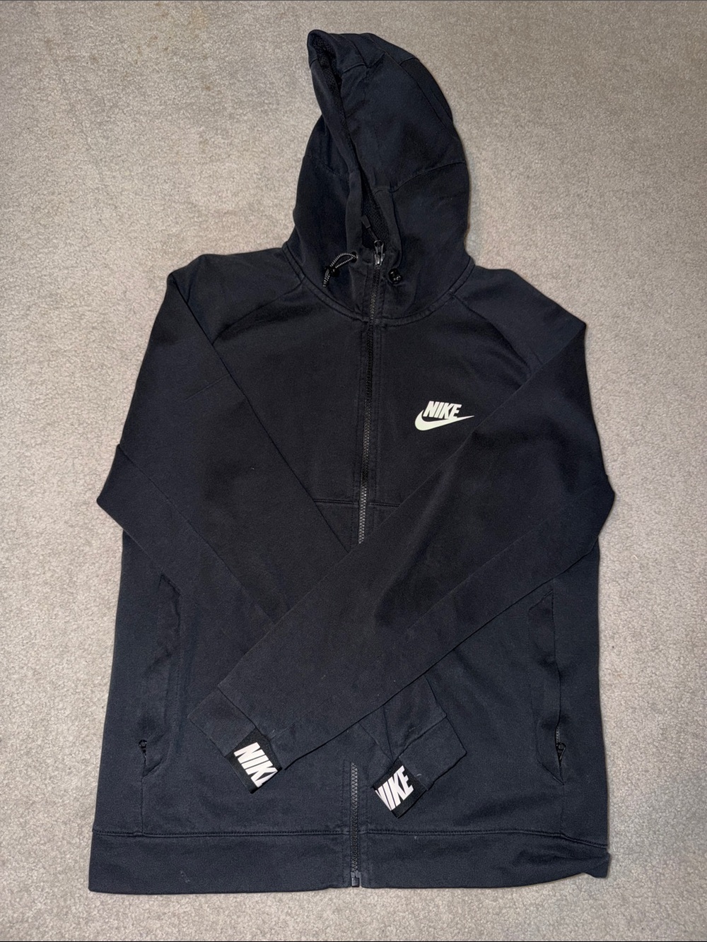 Nike Black Full-Zip Hooded Sweatshirt with White Logo
